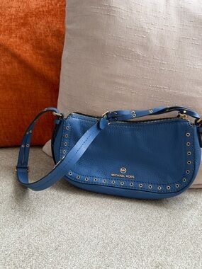 Michael Kors Royal Blue Leather Shoulder Bag with Gold Grommets